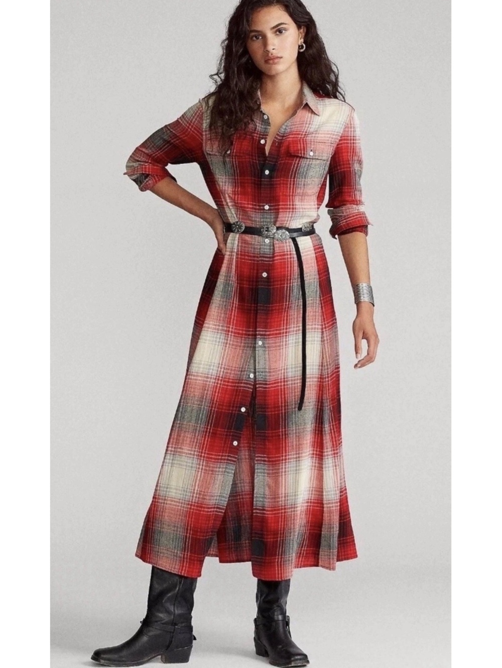 Polo Ralph Lauren red plaid maxi shirt dress - women’s